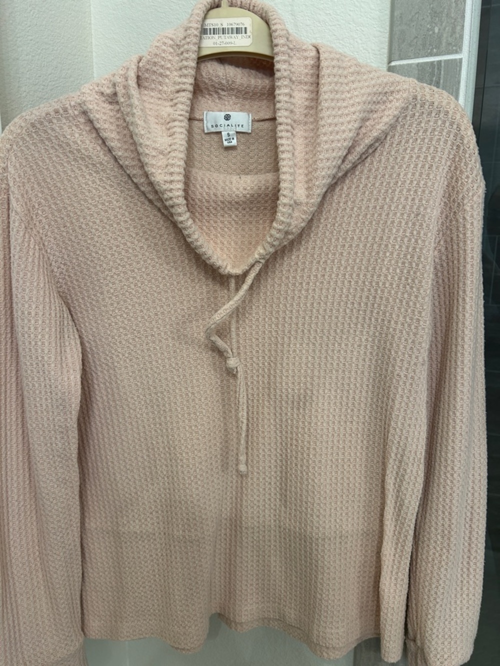 Socialite Blush Waffle Knit Cowl Neck Sweater